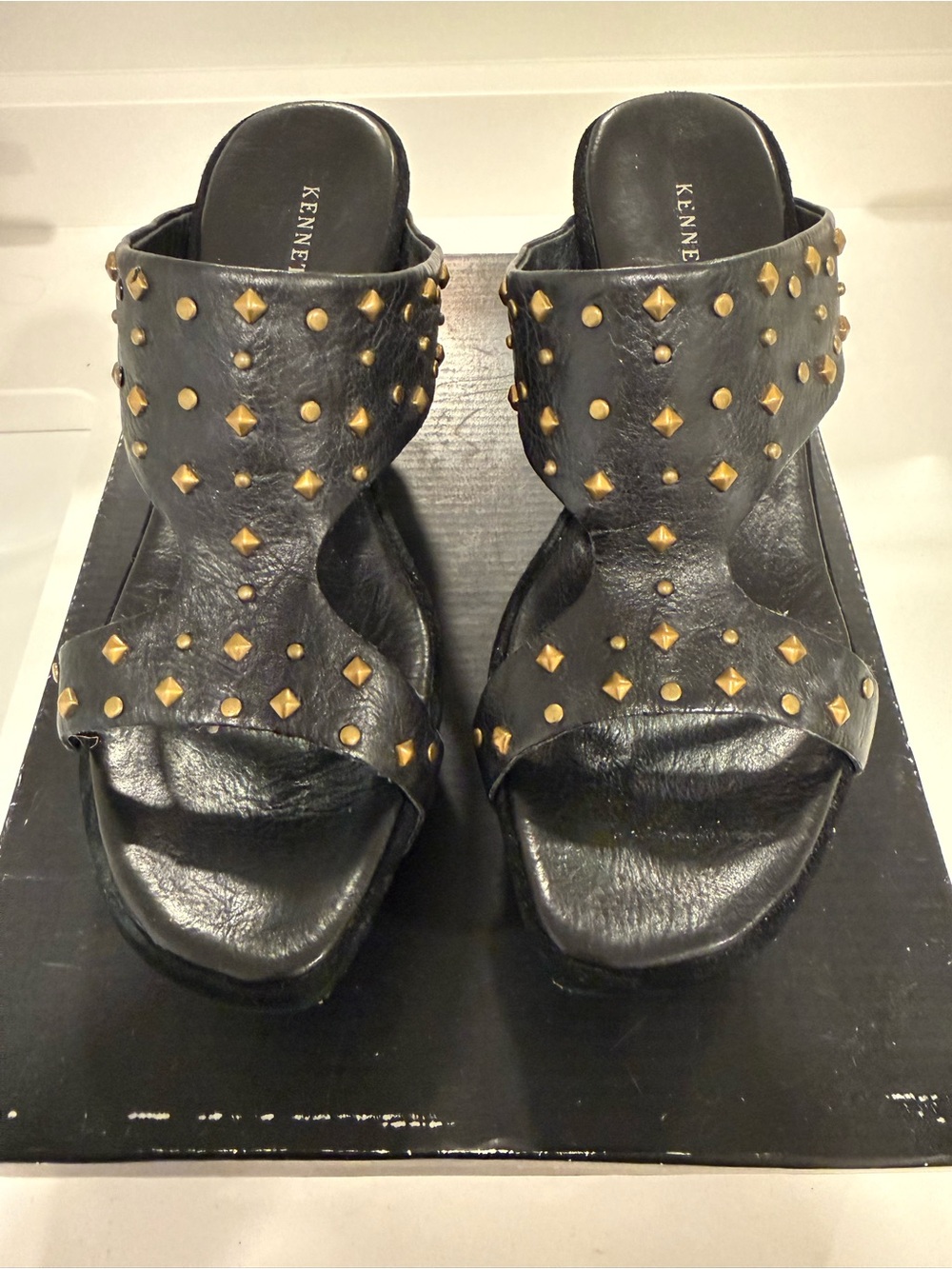 Kenneth Cole Black Leather Studded Mule Sandals